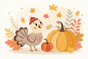 Obraz premium thanksgiving minimalist cute cartoon gold background