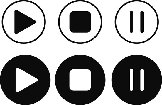 Play, pause and stop icon, media button icon set. Media Player Buttons. Player button symbol. ideal for media control interfaces

