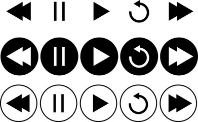 play, pause, repeat, next and previous, music player icon set. collection of multimedia symbols. music player symbol. ideal for media control interfaces.