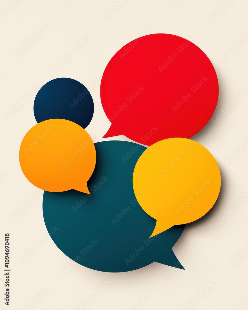 Poster colorful speech bubbles in various sizes and shapes, symbolizing communication and conversation on a