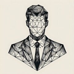 Abstract geometric portrait of a businessman in monochrome style intricate lines and patterns to create a modern, monochrome art piece with a professional theme.