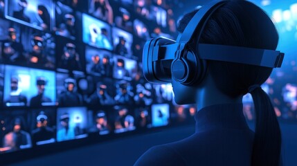 Global VR networking event for teams, virtual space with avatars in interaction