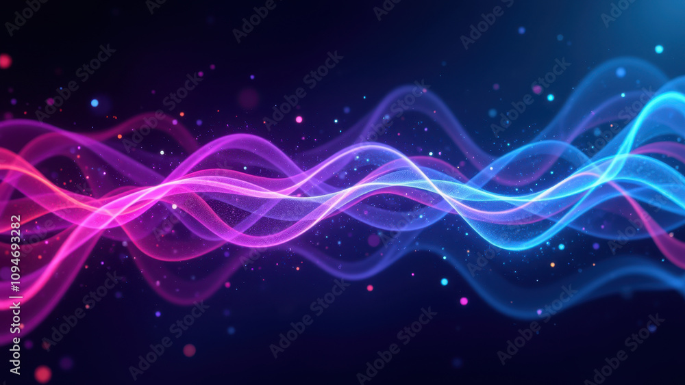 Poster abstract high-tech background with colorful wavy lines.