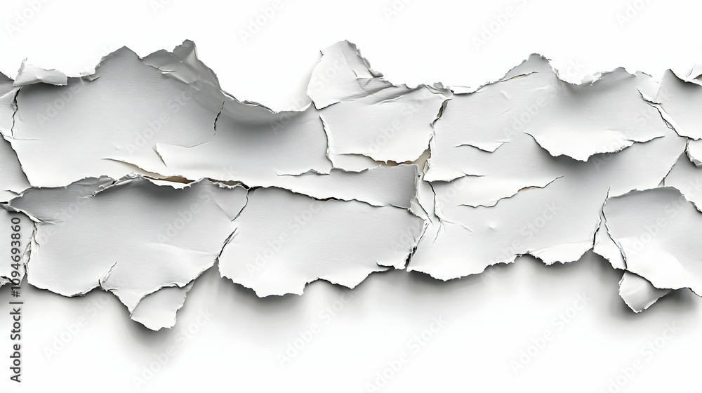 Poster abstract white torn paper texture background - a crumbling, distressed and textured surface with a r