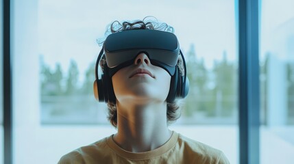 Neurofeedback empathy training, participant with headset in therapeutic setting