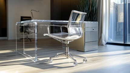 Modern Acrylic Office Desk and Chair Set