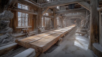 An Abandoned Wooden Workshop Covered in Snow