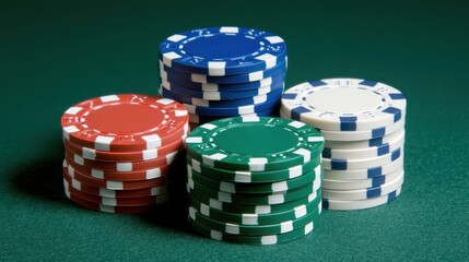 Poker Chips on Green Felt Table