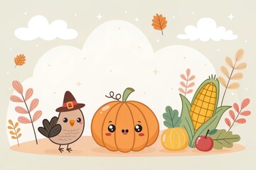 Naklejka premium thanksgiving minimalist cute cartoon white background