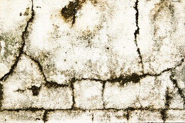 A wall with cracks and dirt on it. The wall is white and the cracks are visible. The wall has a rough texture and he is old