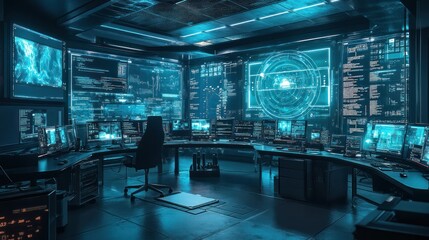 Quantum communication network, advanced secure tech setup in futuristic lab