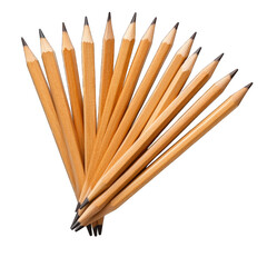 Fototapeta premium Group of wooden pencils arranged in a scattered formation isolated on transparent background cutout png
