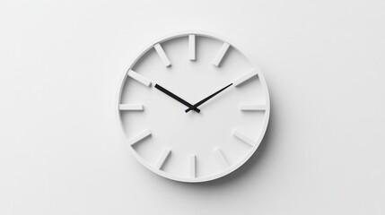 Minimalist white wall clock with black hands on a plain background
