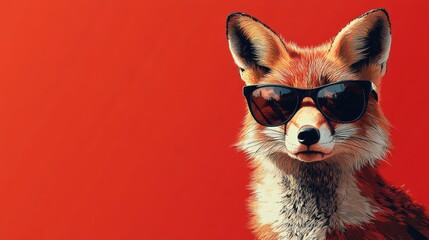 Minimalist vector of fox in sunglasses on red background