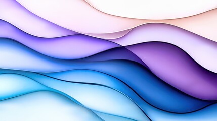 Colorful fluid waves create a dreamy and serene atmosphere, blending soft hues of purple, blue, and peach for an artistic display