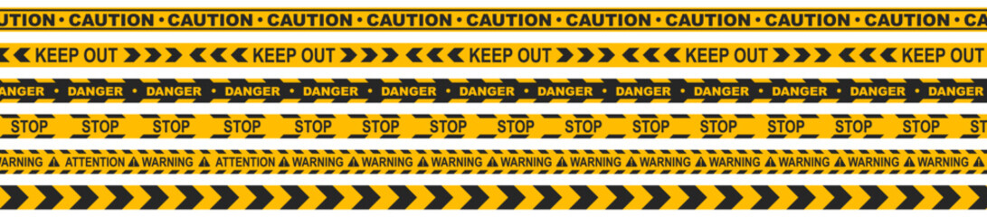 Yellow and black ribbon. Vector set of tapes. For prohibited and dangerous areas.