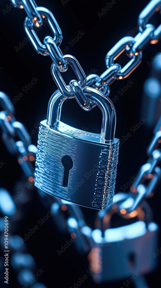 Poster enhancing blockchain security midjourney anaphat with padlocked chains digital landscape technology 