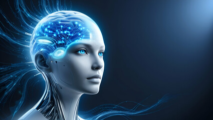 Obraz premium artificial intelligence digital brain, AIbrain simulating the human face, AI brain, digital, AI, brain, artificial robotic brain, robotic, intelligence, simulate, human, face, 