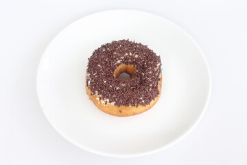 Sweet chocolate donut on white background