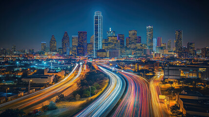 Obraz premium City skyline at night with light trails