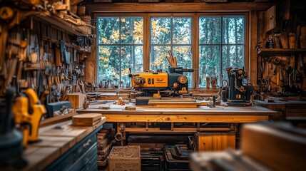 A Well-Equipped Woodworking Workshop With Tools and a Window View