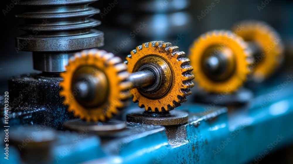 Poster close-up of interlocking gears in a machine