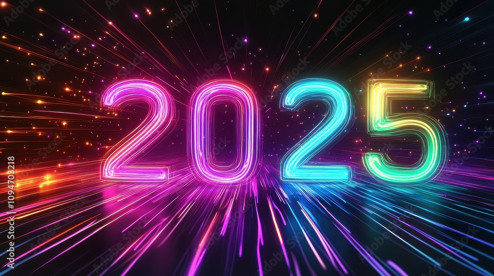 Poster a colorful image of the number twenty-five with a bright, glowing effect