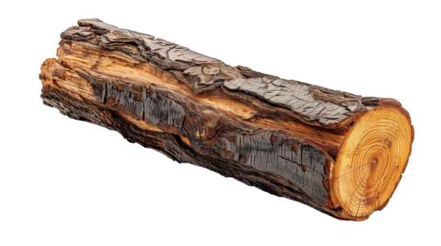 Natural wood log isolated on transparent background cutout png