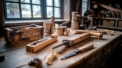 Wooden Workshop Tools and Supplies on a Table