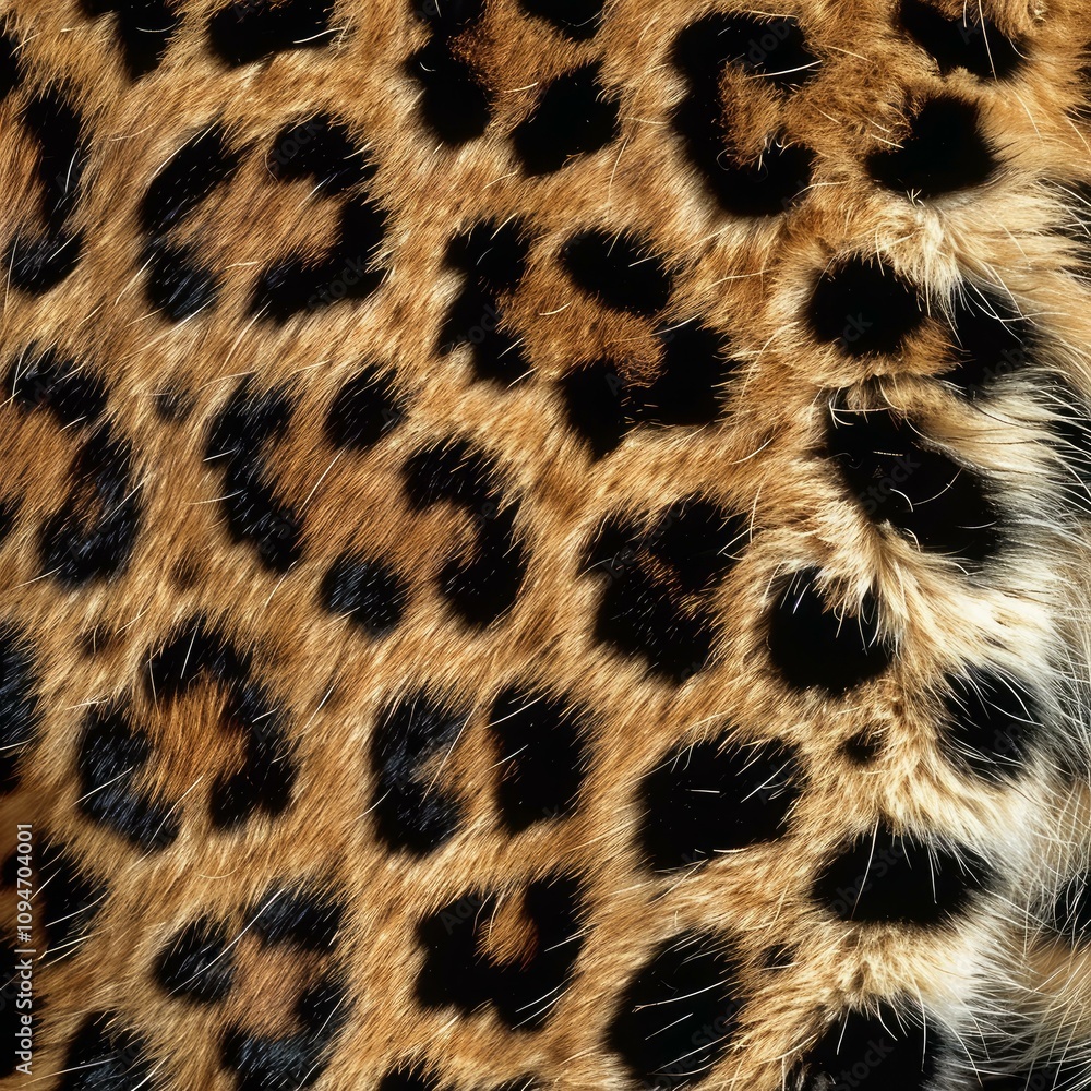 Poster close up view of leopard fur, highlighting the intricate pattern of spots and the texture of individ