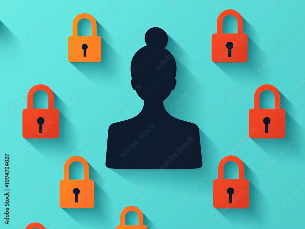 Poster enhancing data privacy identity management silhouette digital networks graphic design virtual space 