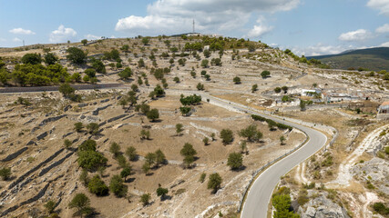 Aerial view of terraces for cultivation.