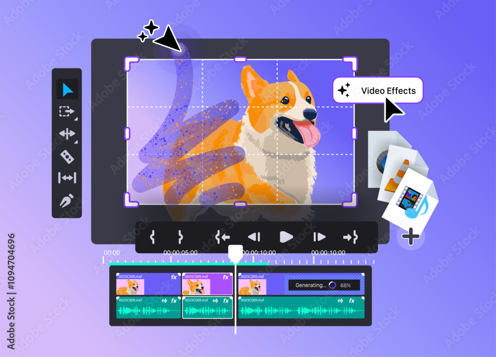 Poster concept of a video editor. adding different formats. vector illustration