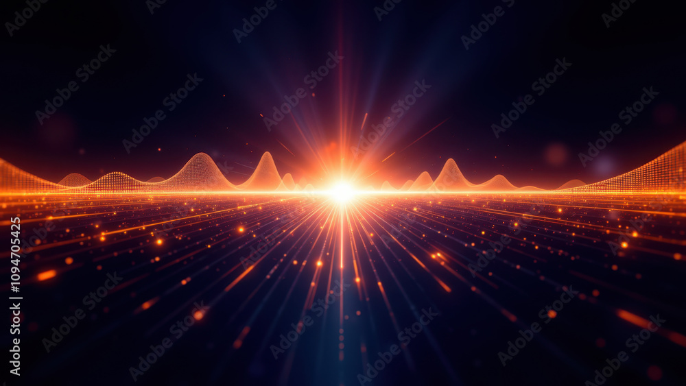 Aufkleber abstract high-tech computer generated imagery with dynamic glowing particles, rays of light, and a f