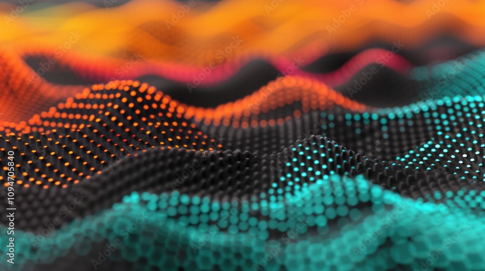 Poster abstract wave pattern with vibrant colors and dots.