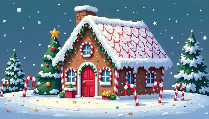 Obraz premium Gingerbread house with candy canes.