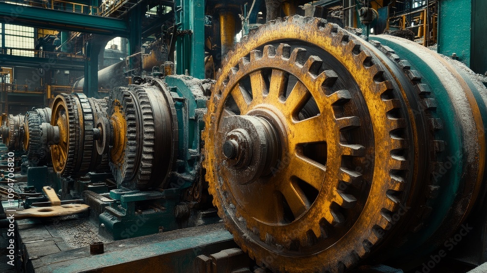 Poster close-up of interlocking gears in a machine