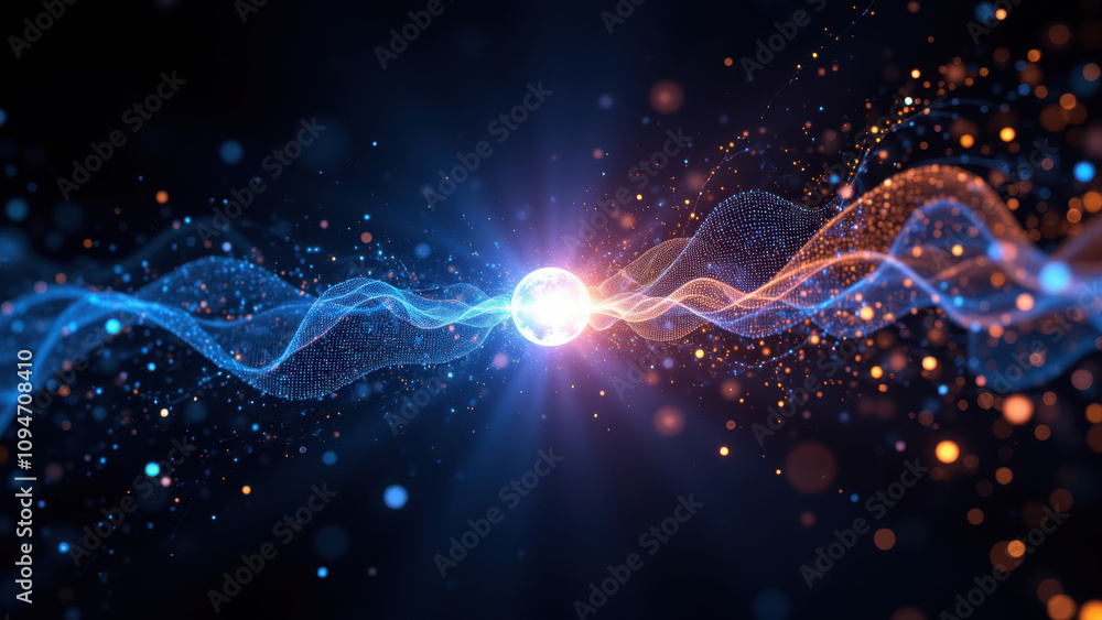 Poster dynamic and futuristic abstract high-tech background with colorful energy waves and digital glitches