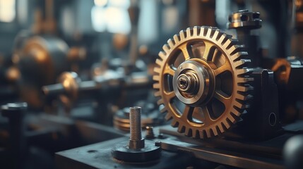 Fototapeta premium Close-up of a Large, Shiny Gear in a Machine