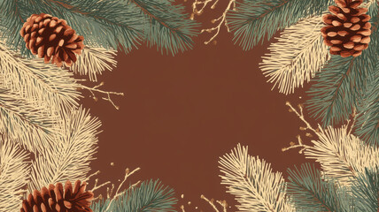 Naklejka premium Rustic christmas frame with wreaths and pine branches vector illustration