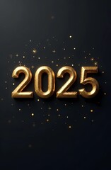 Happy New Year with the text “2025”. Gold color. Holiday card. New Year banner.