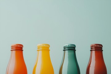 Four Colorful Glass Bottles with Metallic Caps