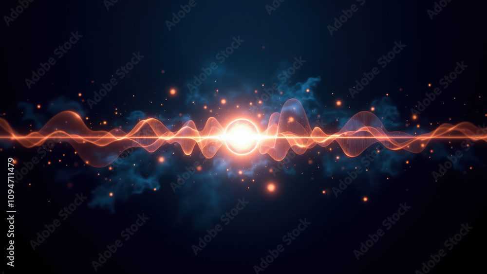 Poster abstract high-tech background with glowing orbs and energy lines.