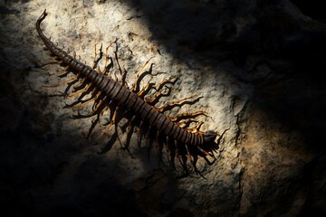 Obraz premium Close-up of centipede in shadow