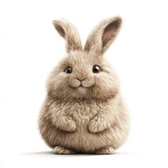 Obraz premium A fluffy light brown bunny sitting upright with its ears pointed slightly back isolated on a white background