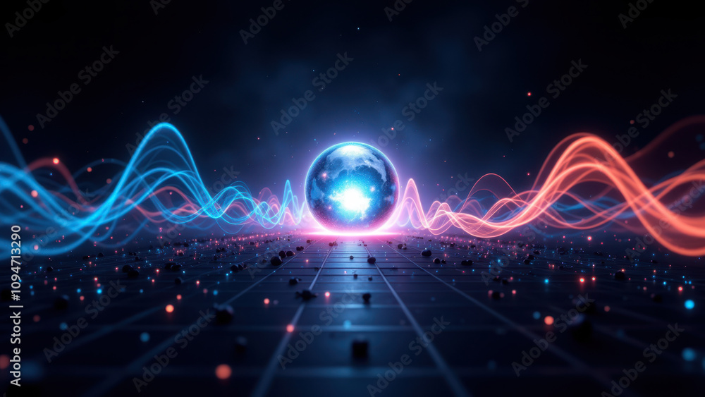 Poster abstract high-tech background with futuristic design elements including light effects, sphere, and g
