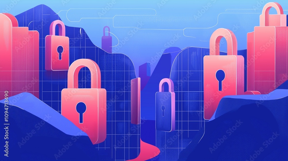Poster locks symbolize data protection, emphasizing security and privacy in digital landscapes.