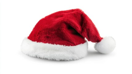 Red Santa hat with white pompom isolated on white background