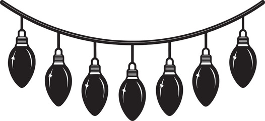 Christmas String Lights Silhouette Vector Clipart. String Light Graphic Illustration for Decoration.