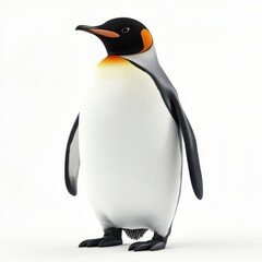 A realistic emperor penguin with a smooth white belly, black back isolated on a white background